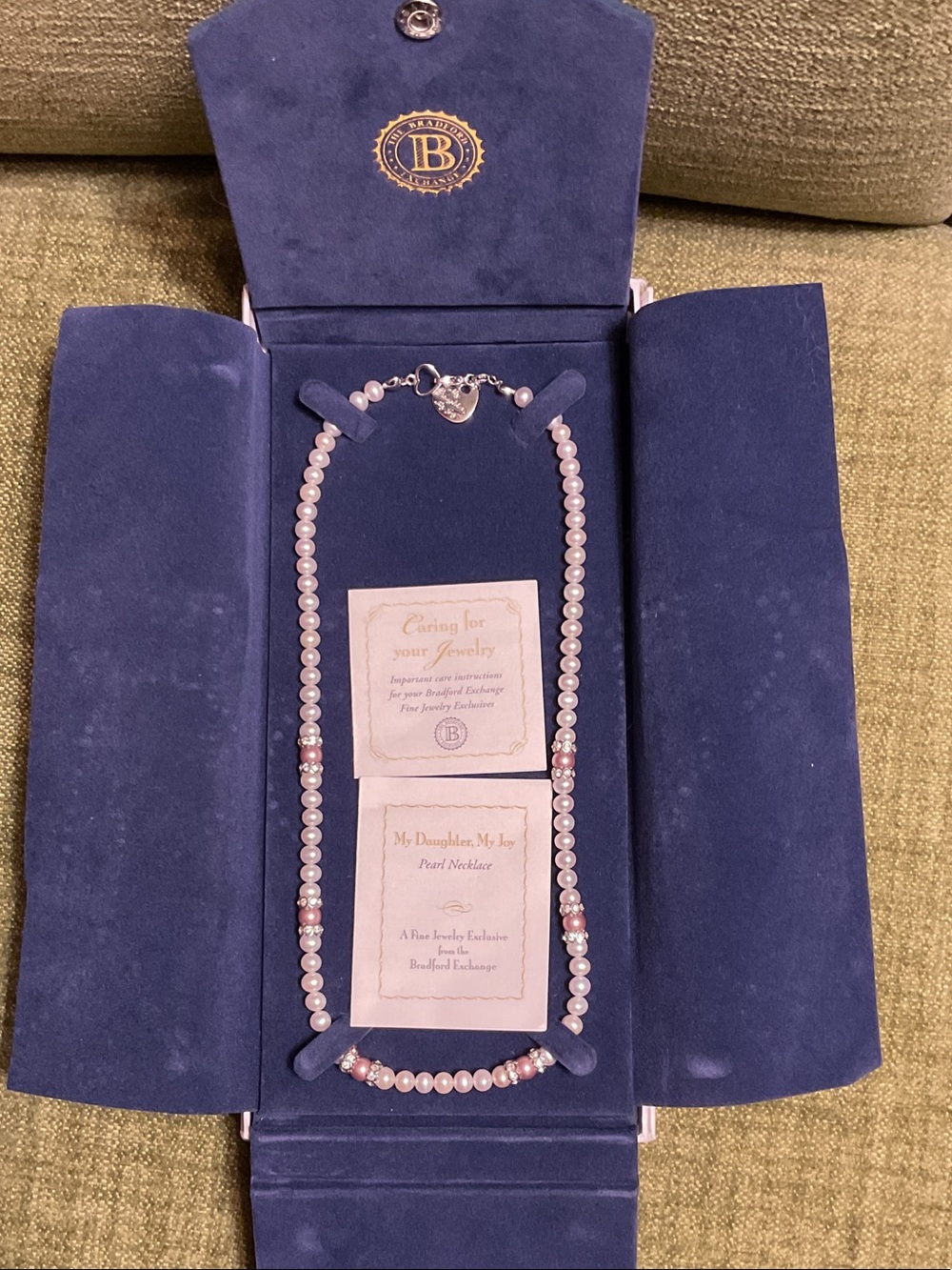 The Bradford Exchange Light Pink Pearl Necklace with Heart Accent